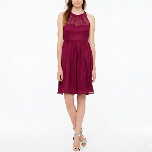 J Crew Silk Chiffon Cocktail Dress Red Wild Berry Midi Size 2 - Picture 1 of 16